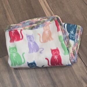Cats Kittens Handmade Blanket Throw Fleece Rainbow Crochet Edge Cat Lover Gift
